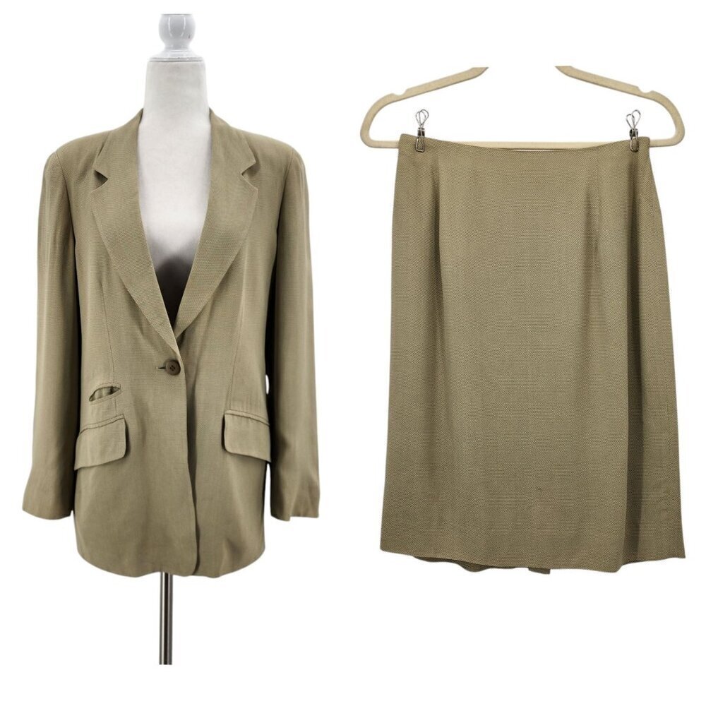 Vintage The Works Saks Fifth Avenue Womens 6 Suit Jacket & Skirt Set Tan Career